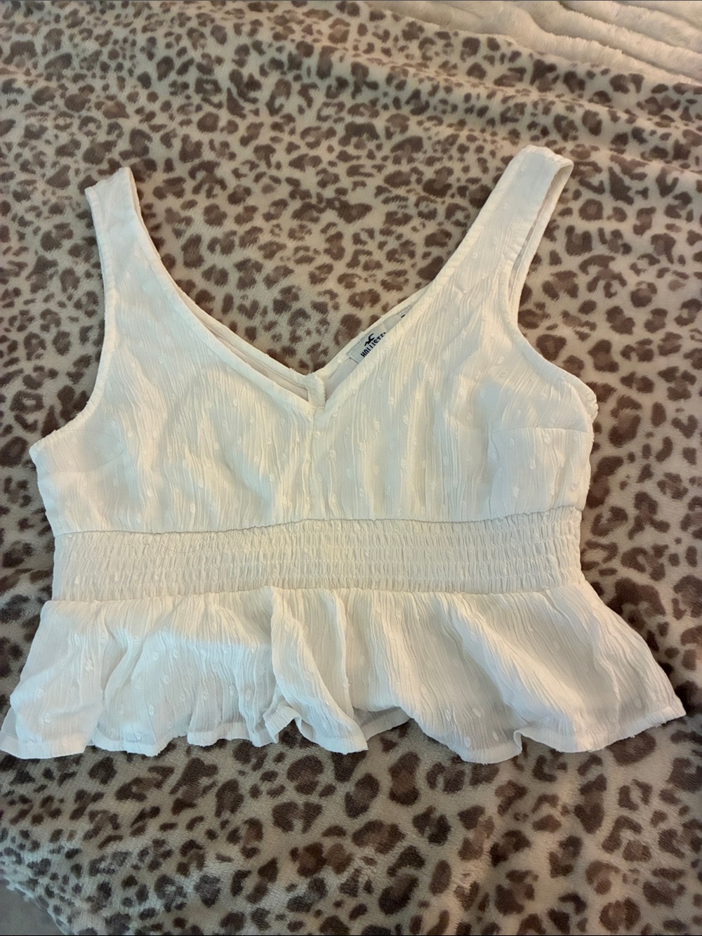 Hollister White V-Neck Smocked Peplum Crop Top
